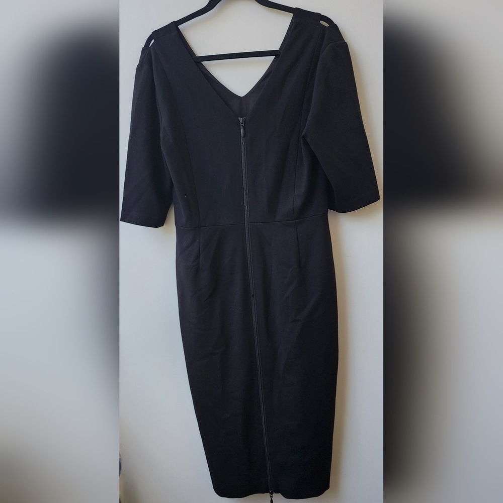 Halogen Black Midi Dress Cold Shoulder Cut Out 3/4 Sleeves 12 Midi Dual Zipper - Picture 3 of 9